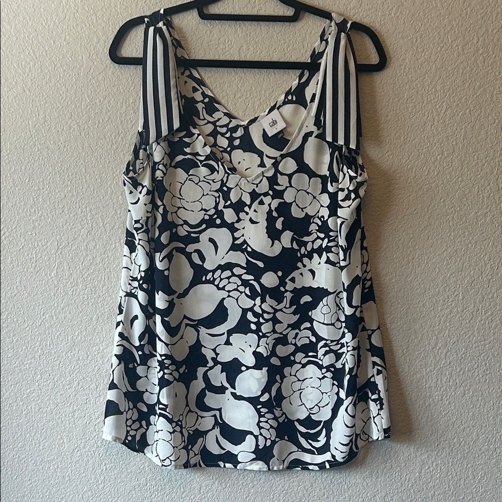 CAbi Blue and White Floral Blouse
